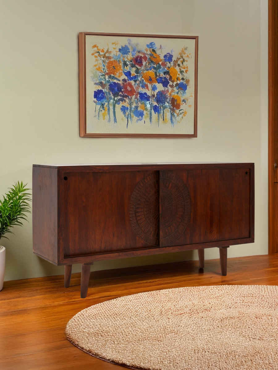 Vence Natural Mango Wood Sideboard with Sliding Doors