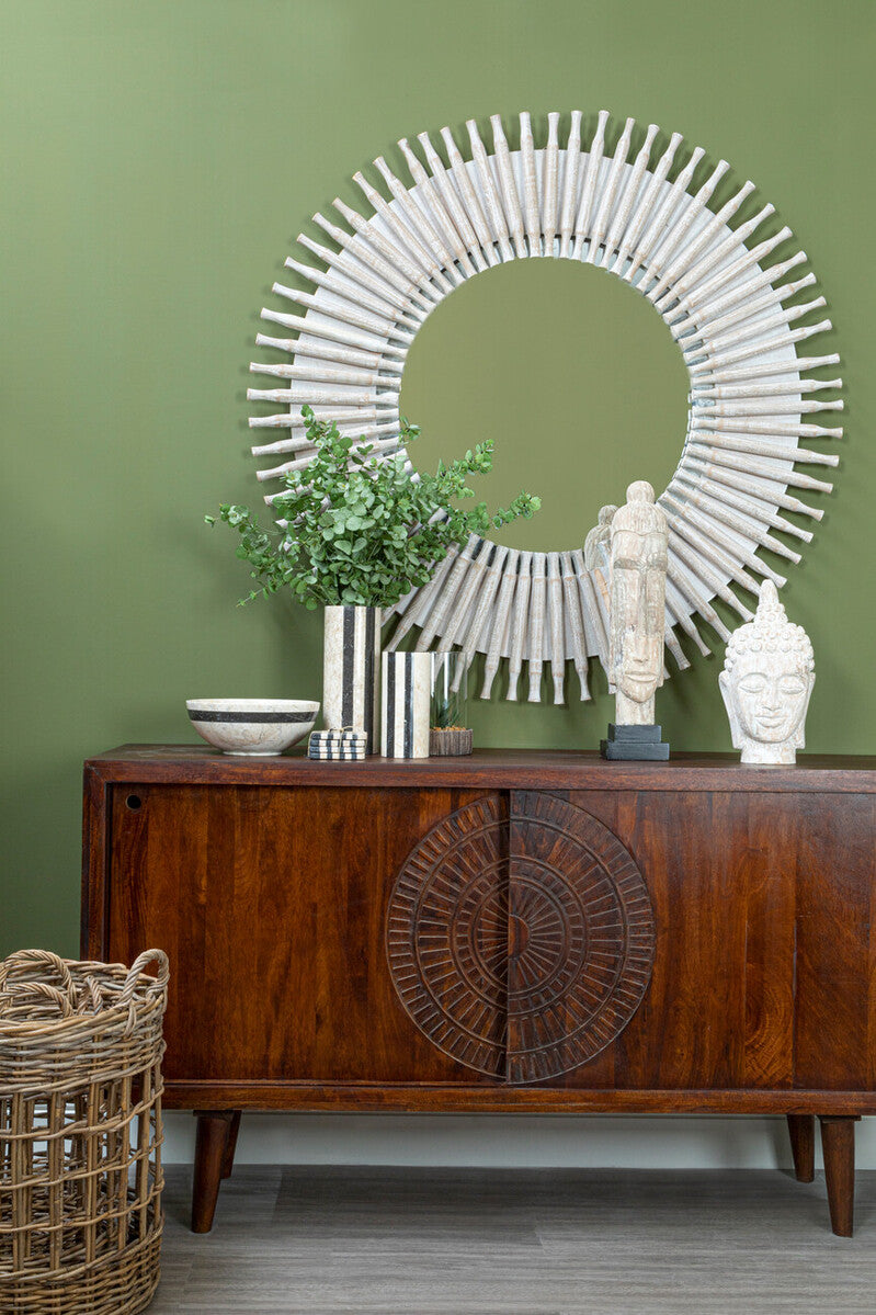 Vence Natural Mango Wood Sideboard with Sliding Doors