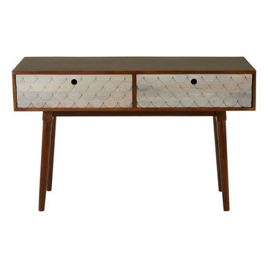 Costal Natural Carved Mango Wood 2 Drawer Console Table