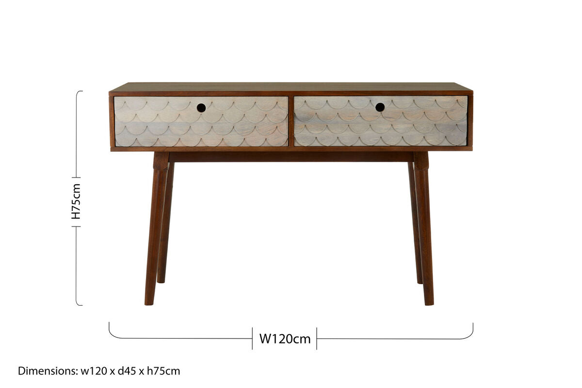 Costal Natural Carved Mango Wood 2 Drawer Console Table