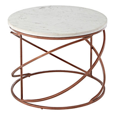 White Marble Round Coffee Table with Brass Finish Base
