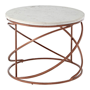 Nirav White Marble Round Coffee Table with Brass Finish Base
