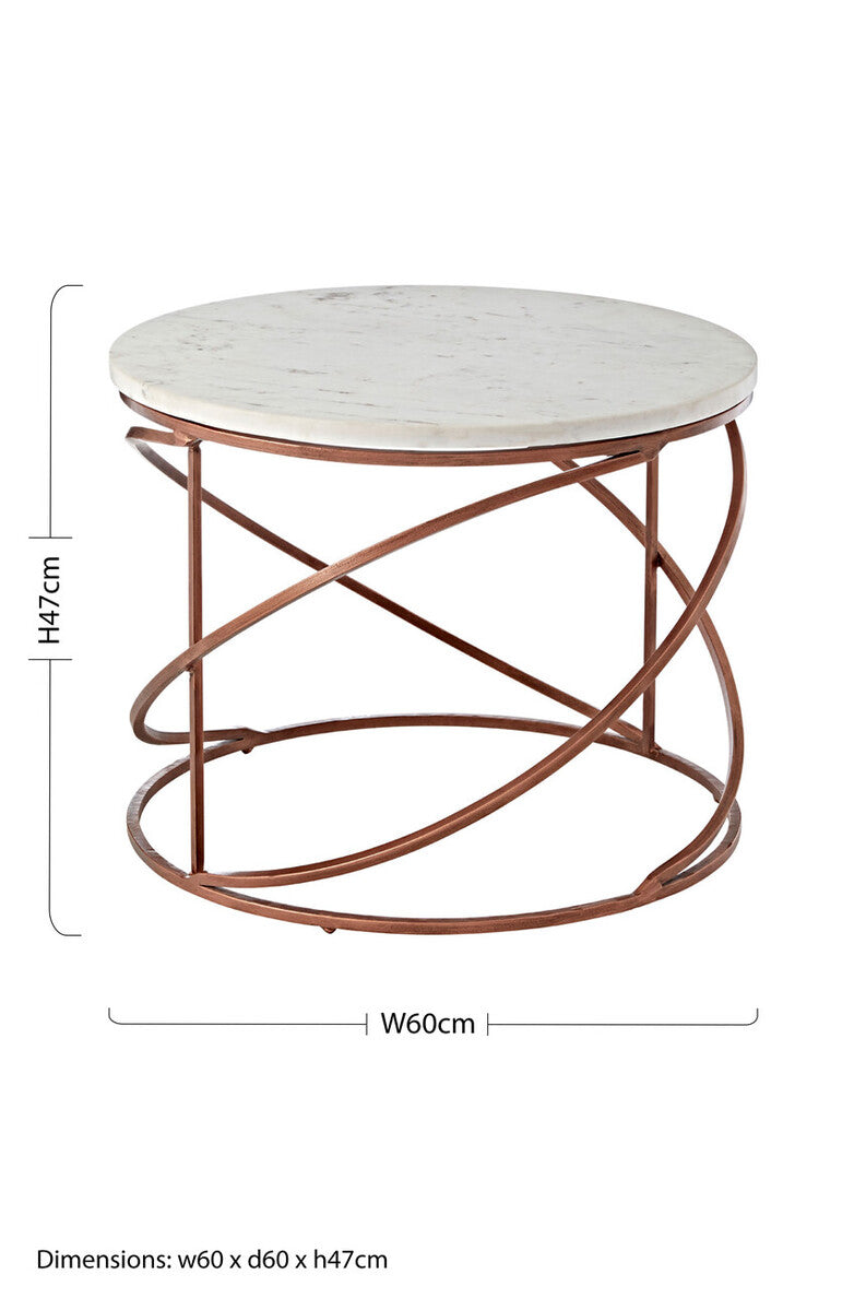 Nirav White Marble Round Coffee Table with Brass Finish Base