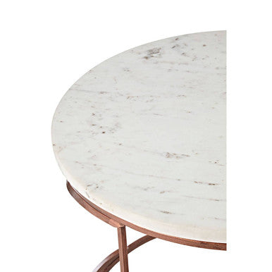 Nirav White Marble Round Coffee Table with Brass Finish Base