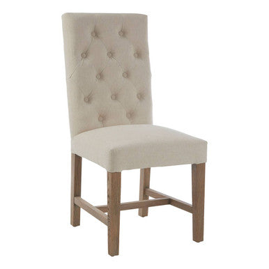 Beige Linen and Oak Wood Dining Chair