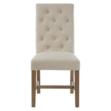 Beige Linen and Oak Wood Dining Chair