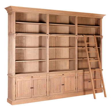 Lyon Grey Wash Oak Wood Large Bookcase with Ladder