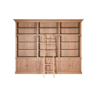 Lyon Grey Wash Oak Wood Large Bookcase with Ladder