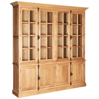 Lyon Natural Oak Wood Large Cabinet with Glass Doors