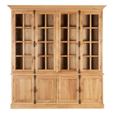 Lyon Natural Oak Wood Large Cabinet with Glass Doors