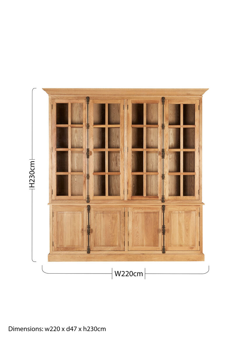 Lyon Natural Oak Wood Large Cabinet with Glass Doors
