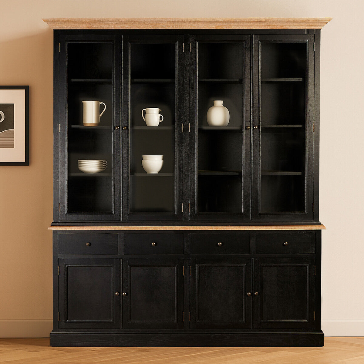 Lyon Black and Whitewash Oak Wood Large Cabinet