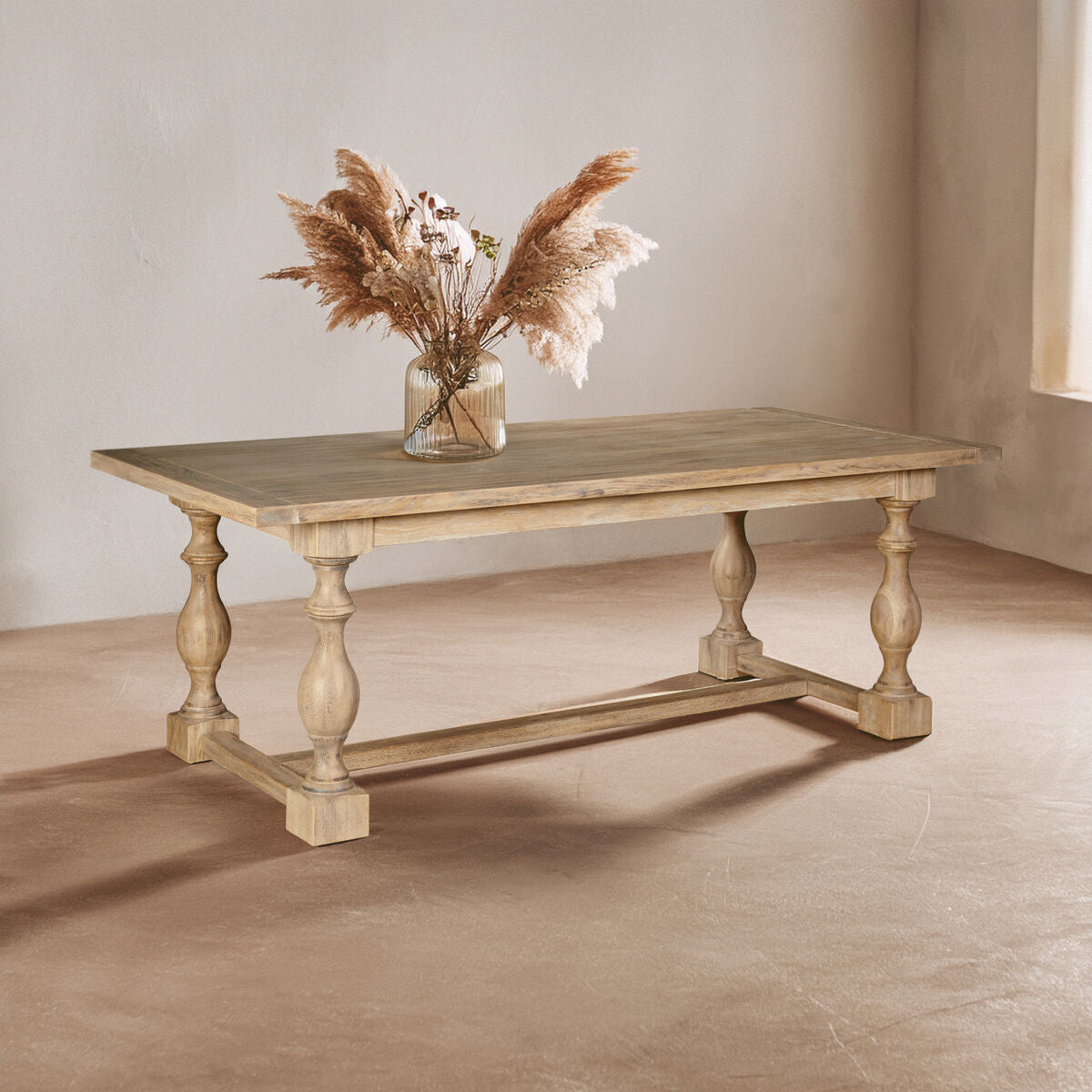 Lyon Whitewash Oak Wood Rectangular Dining Table