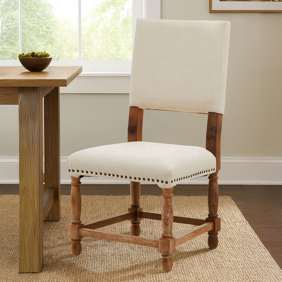 Lyon Natural Linen and White Wash Oak Wood Dining Chair