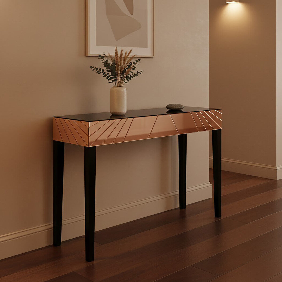 Kensington Townhouse Rose Gold Finish Mirrored Console Table