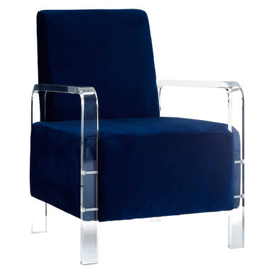 Clarence Navy Blue Velvet Armchair with Acrylic Legs