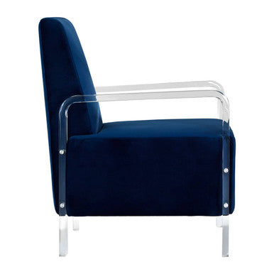 Clarence Navy Blue Velvet Armchair with Acrylic Legs