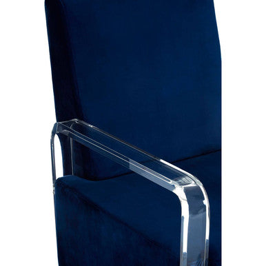 Clarence Navy Blue Velvet Armchair with Acrylic Legs