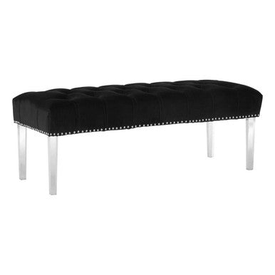 Clarence Black Velvet Bench with Acrylic Legs