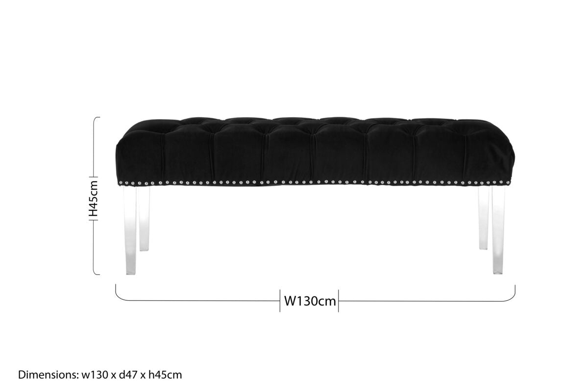 Clarence Black Velvet Bench with Acrylic Legs