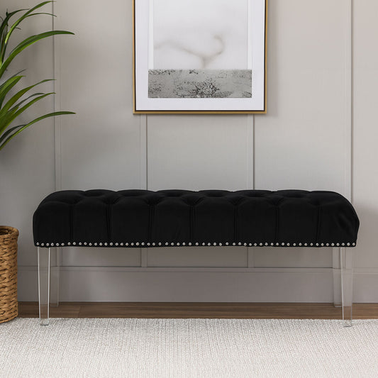 Clarence Black Velvet Bench with Acrylic Legs