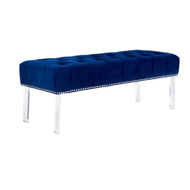 Clarence Blue Velvet Bench with Acrylic Legs