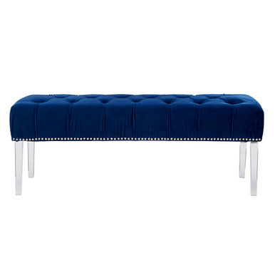 Clarence Blue Velvet Bench with Acrylic Legs