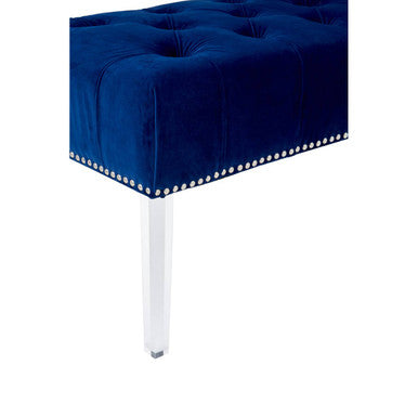 Clarence Blue Velvet Bench with Acrylic Legs