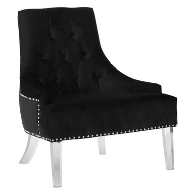 Clarence Black Velvet Button Tufted Chair with Acrylic Legs
