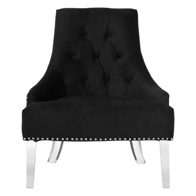 Clarence Black Velvet Button Tufted Chair with Acrylic Legs