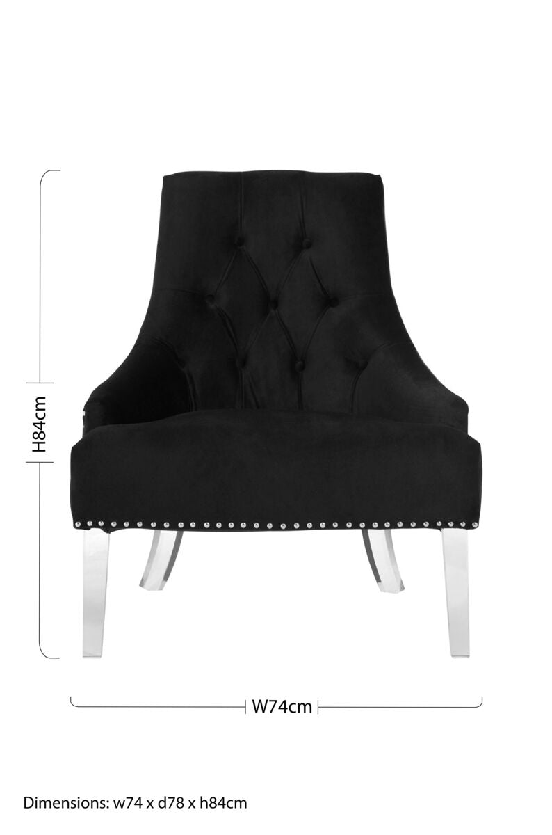 Clarence Black Velvet Button Tufted Chair with Acrylic Legs