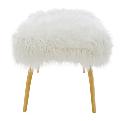 Clarence White Faux Fur Bench with Gold Finish Legs