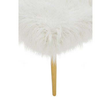 Clarence White Faux Fur Bench with Gold Finish Legs