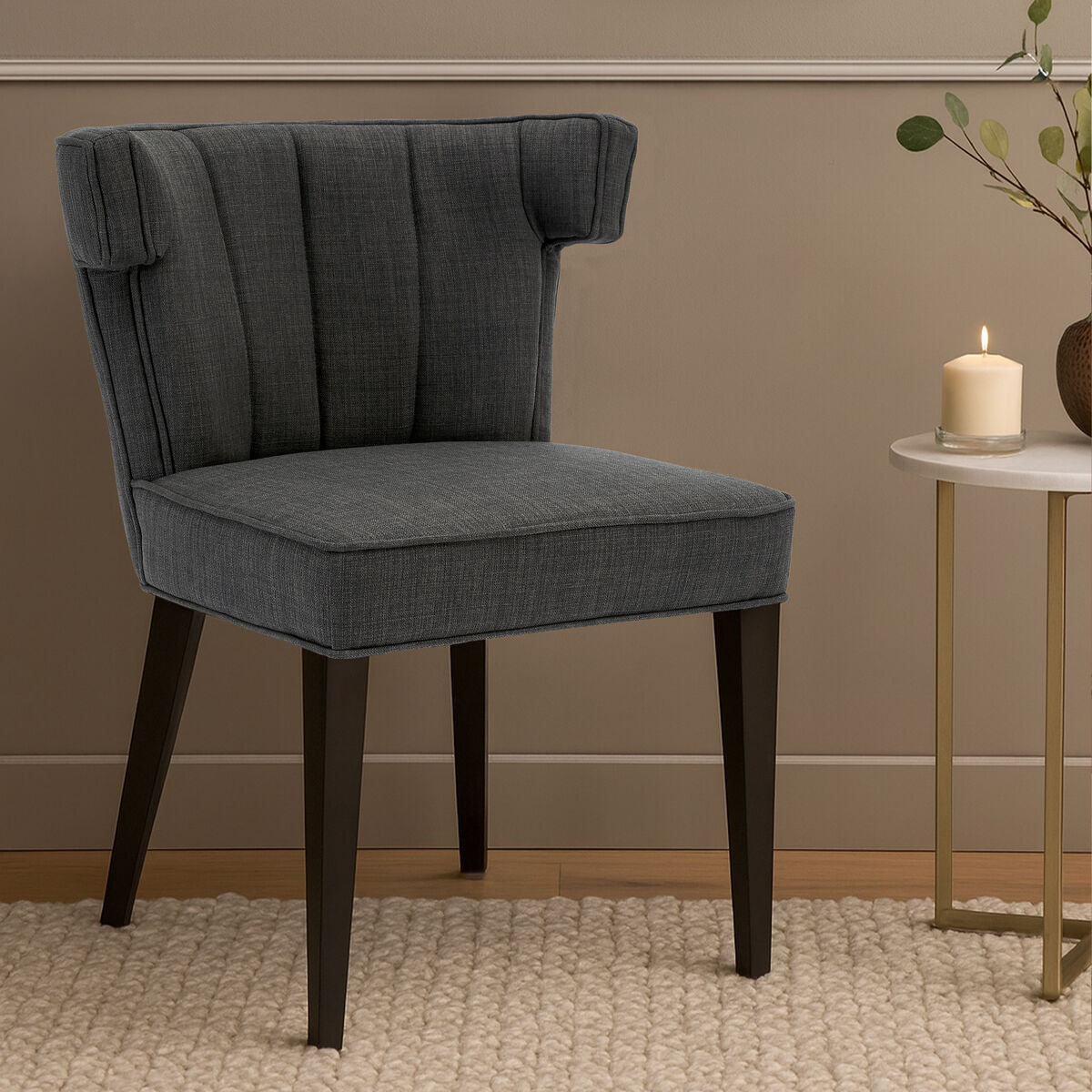 Oria Grey Fabric Channel Tufted Dining Chair
