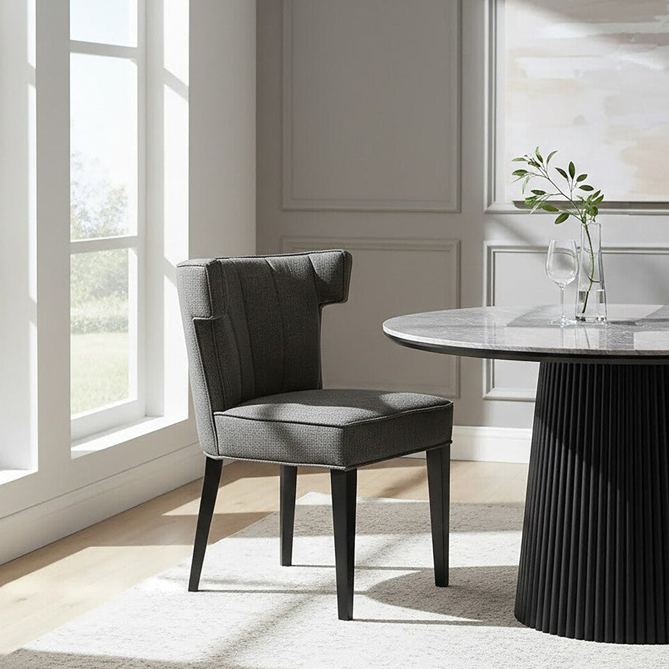 Oria Grey Fabric Channel Tufted Dining Chair
