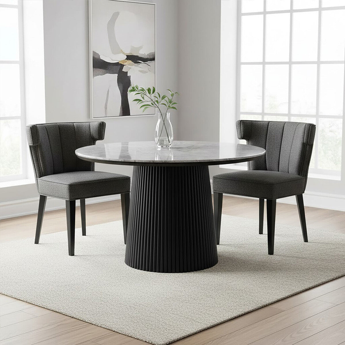 Oria Grey Fabric Channel Tufted Dining Chair