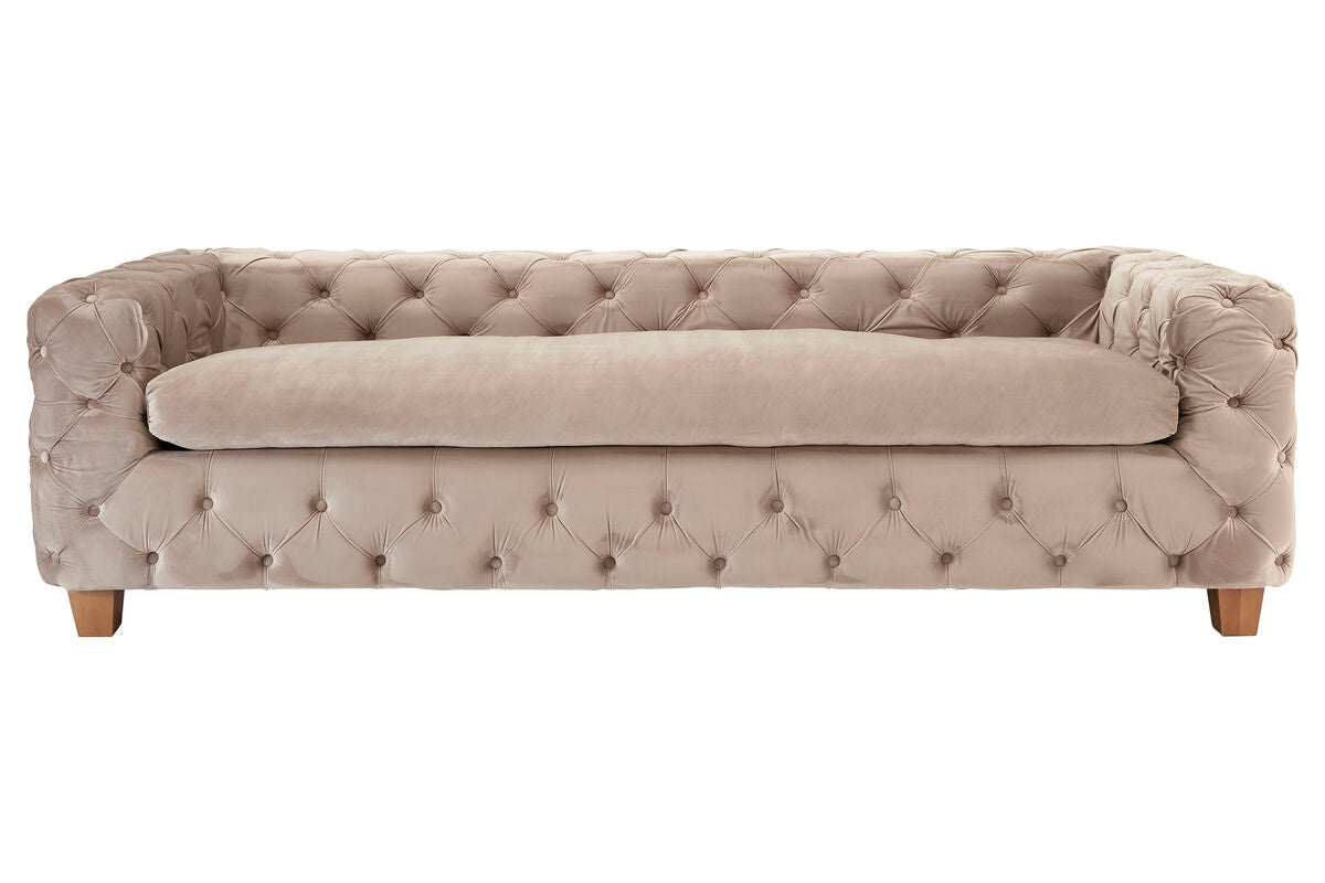 Ophelia Beige Velvet Button Tufted 3 Seater Sofa