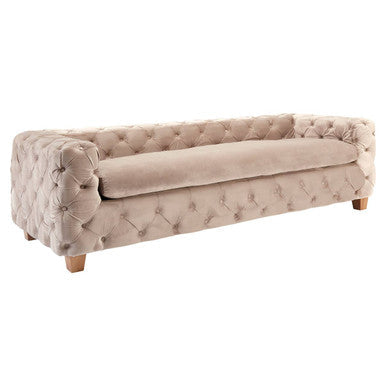 Ophelia Beige Velvet Button Tufted 3 Seater Sofa