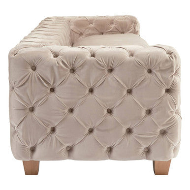 Ophelia Beige Velvet Button Tufted 3 Seater Sofa