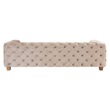 Ophelia Beige Velvet Button Tufted 3 Seater Sofa
