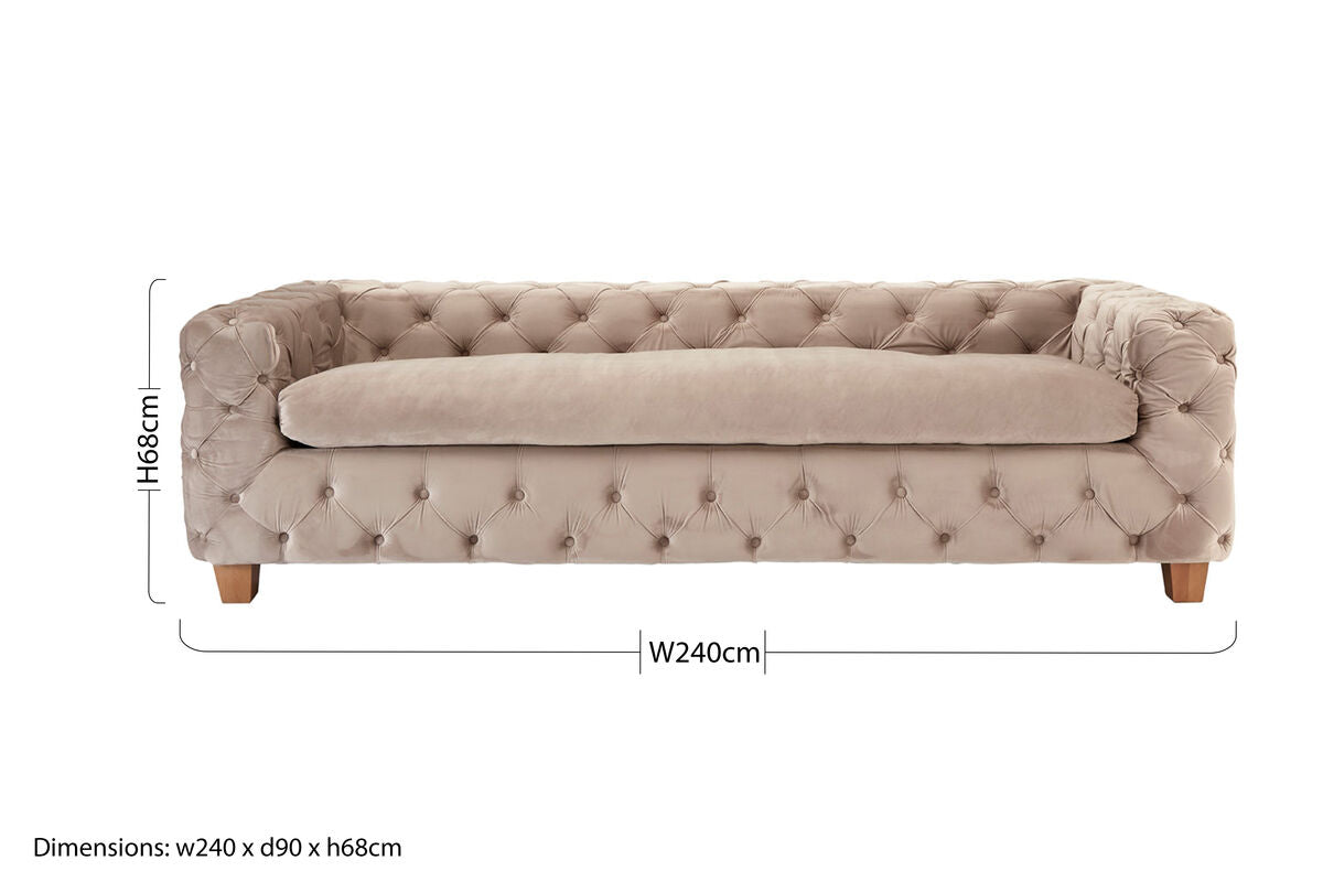 Ophelia Beige Velvet Button Tufted 3 Seater Sofa