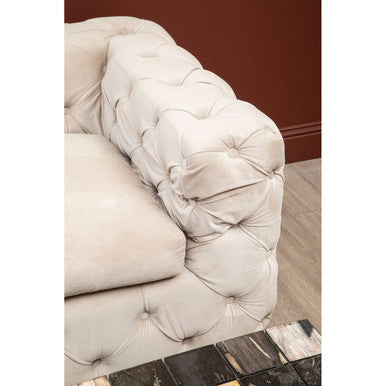 Ophelia Beige Velvet Button Tufted 3 Seater Sofa