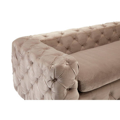 Ophelia Beige Velvet Button Tufted 3 Seater Sofa