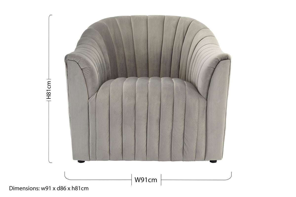 Opel Grey Velvet Channel Tufted Armchair