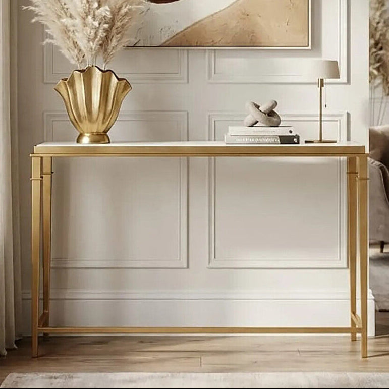 Alvaro White Marble Console Table with Gold Finish Frame