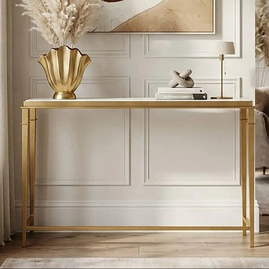 Alvaro White Marble Console Table with Gold Finish Frame