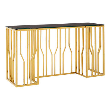 Alvaro Black Glass Console Table with Gold Finish Frame