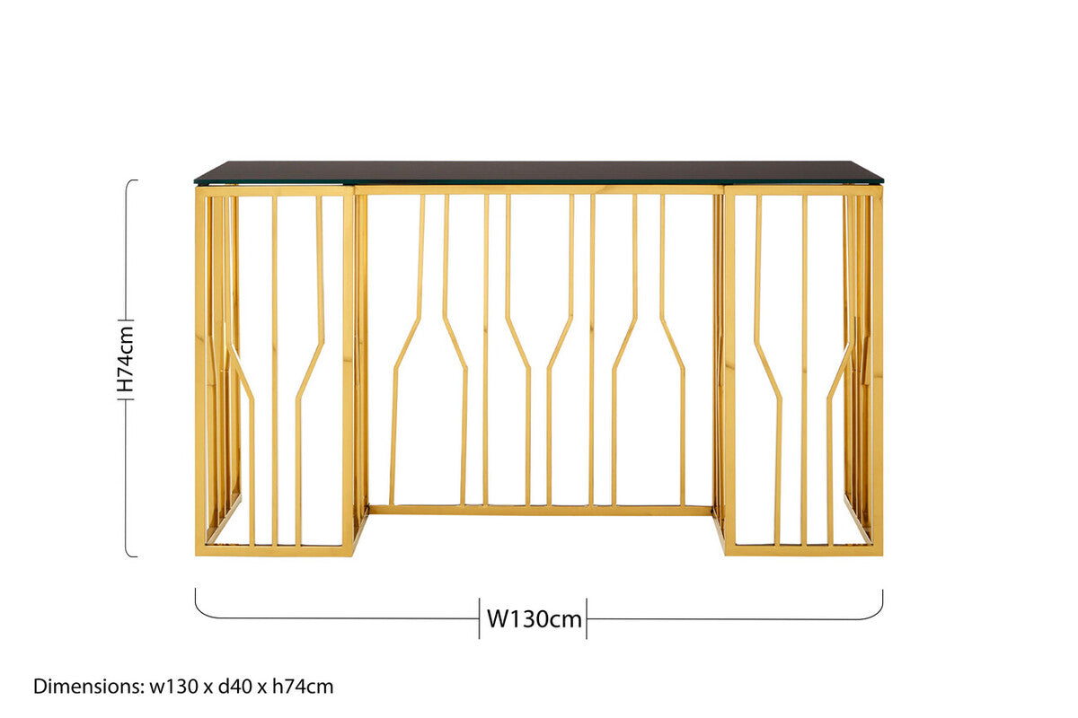 Alvaro Black Glass Console Table with Gold Finish Frame