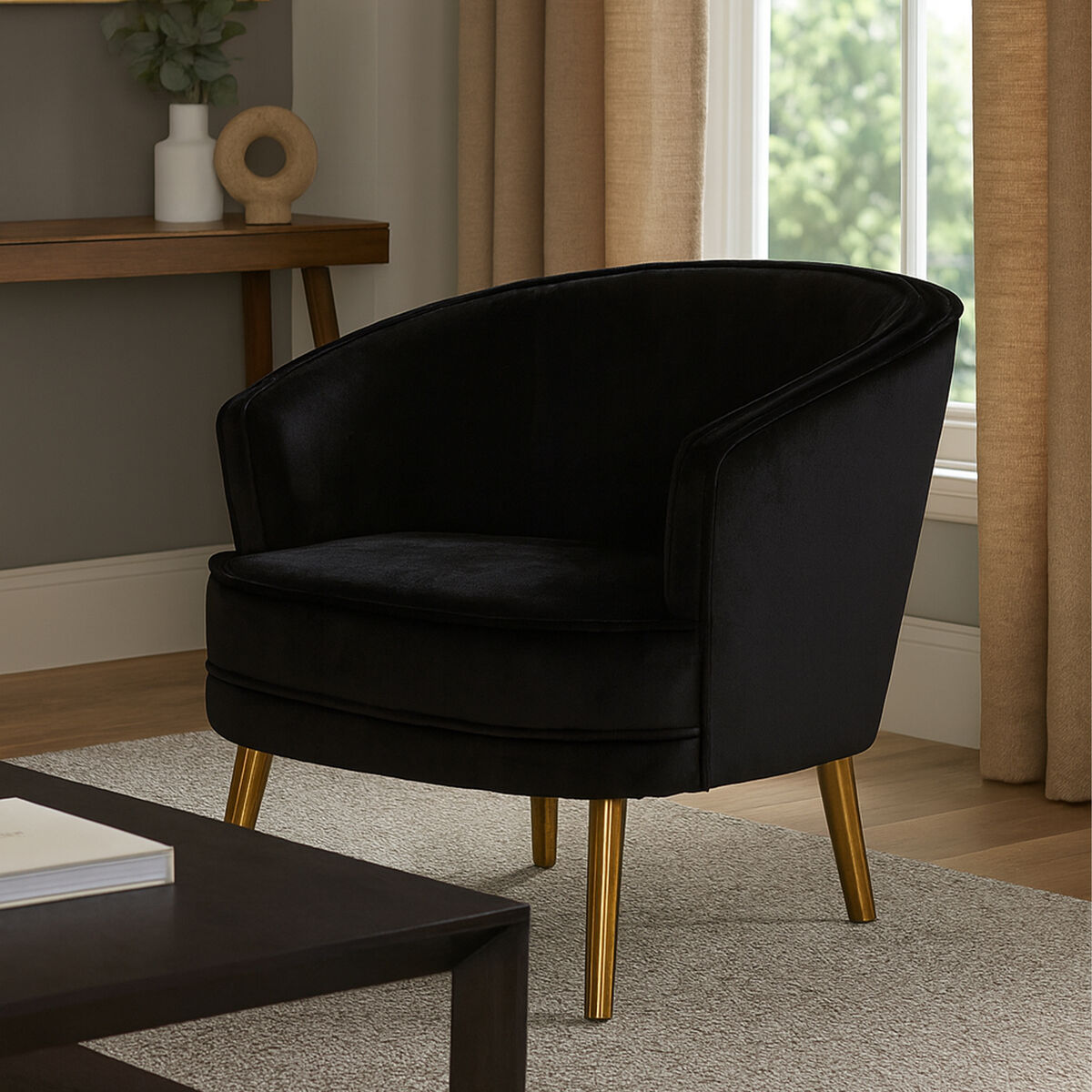 Louxor Black Velvet Round Armchair