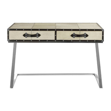 Kensington Townhouse Natural Hair on Leather 2 Drawer Console Table